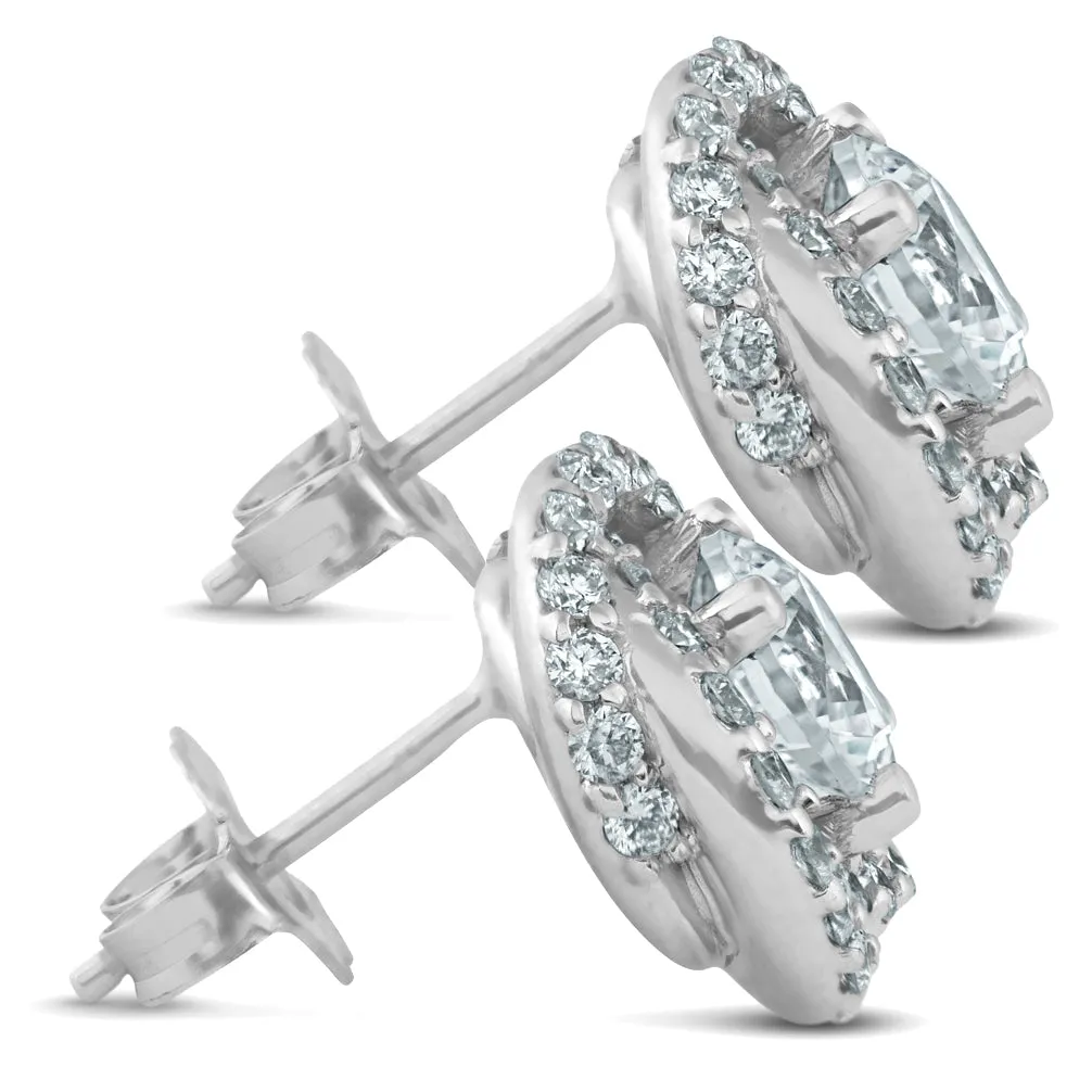 1 3/4 Ct Halo Diamond Studs Sprial 10.9mm Womens Earrings 14k White Gold