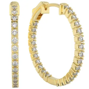 1 Ct Diamond Inside Outside Hoops Lab Grown Earrings Yellow Gold 1"Tall