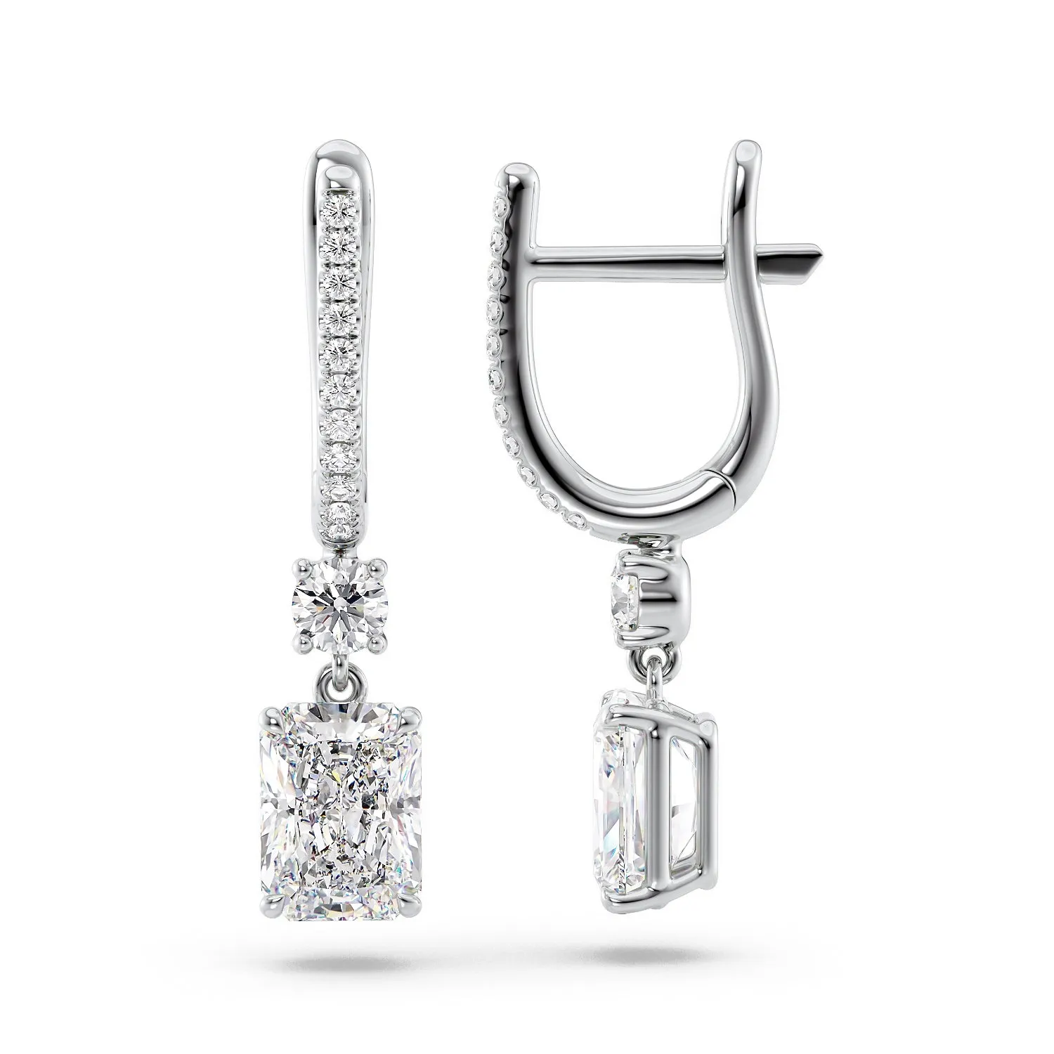 1 CTW Diamond Drop Earrings Set With Radiant Lab Diamonds