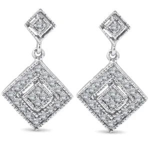 1/2ct Princess Cut Shape Dangle Diamond Earrings 10K White Gold