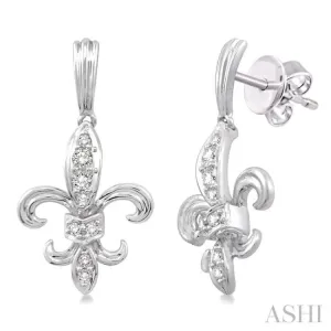 1/4 Ctw Round Cut Diamond Fleur De Lis Earrings in 14K White Gold