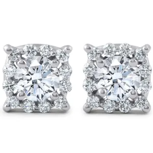 1.40ct Cushion Halo Diamond Studs 14K White Gold