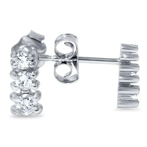 1/4ct Three Stone Diamond Earrings 14K White Gold