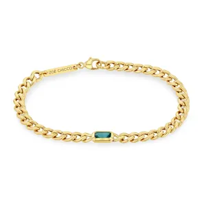 14k Medium Curb Chain Emerald Cut Emerald Bezel Bracelet