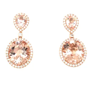 14K Rose Morganite and Natural Diamond Dangle Earrings