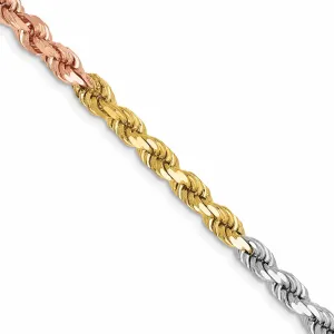 14k Tri Color Gold 4.00m Diamond Cut Rope Chain