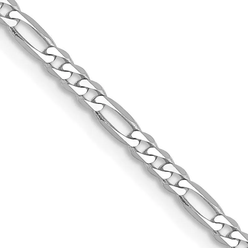 14K White Gold 2.25mm Flat Figaro with Lobster Clasp Chain Necklace