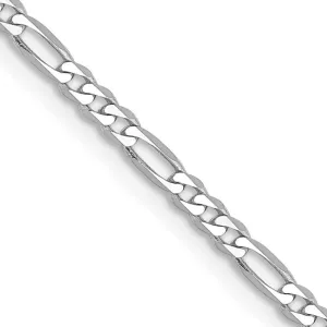 14K White Gold 2.25mm Flat Figaro with Lobster Clasp Chain Necklace