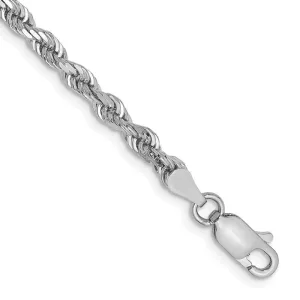 14K White Gold 7 Inch 3.35mm Diamond-cut Quadruple Rope Lobster Clasp Chain Bracelet