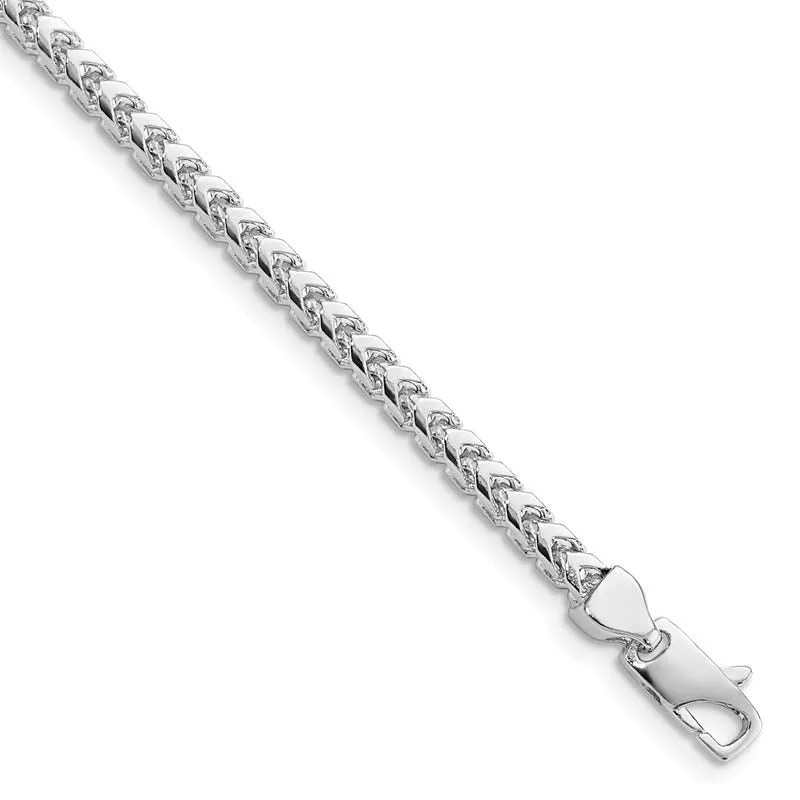 14K White Gold 9 inch 3mm Franco with Fancy Lobster Clasp Chain Bracelet