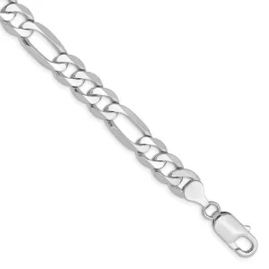 14K White Gold 9 inch 7.5mm Flat Figaro with Lobster Clasp Chain Bracelet