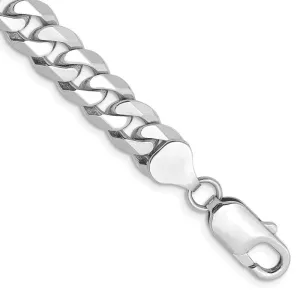 14K White Gold 9 inch 8mm Flat Beveled Curb with Lobster Clasp Chain Bracelet