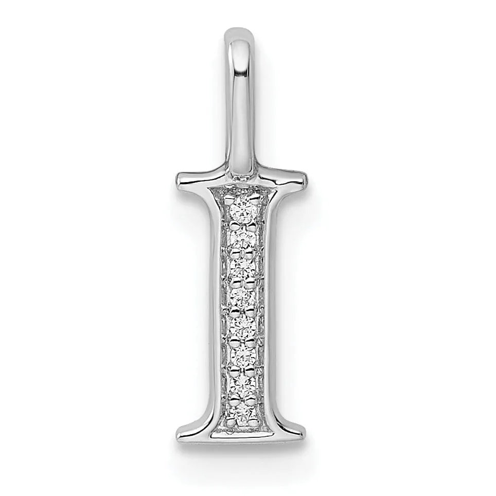 14K White Gold Diamond 0.028-CT Letter I Initial Charm Pendant