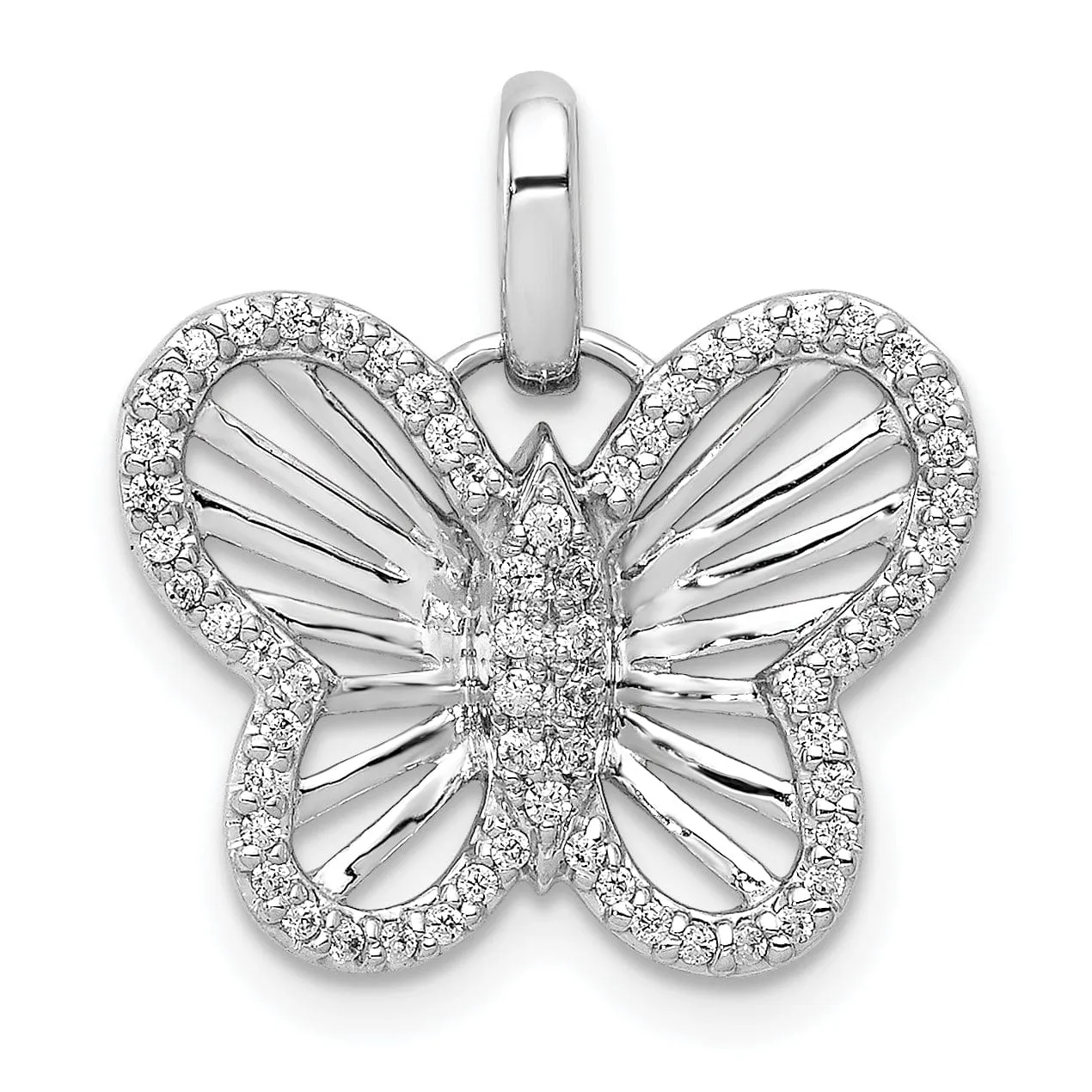 14k White Gold Open Back Solid Polished Finish 0.19ct Diamond Butterfly Charm Pendant