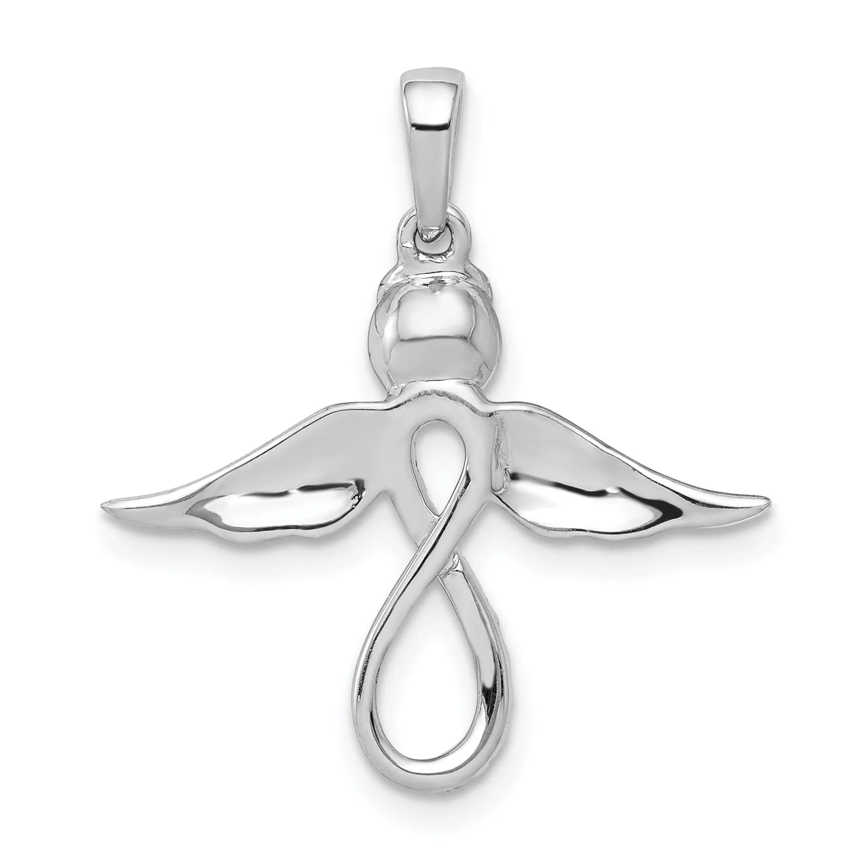 14k White Gold Polished Finish Diamond 0.055-CT Infinity Angel Pendant