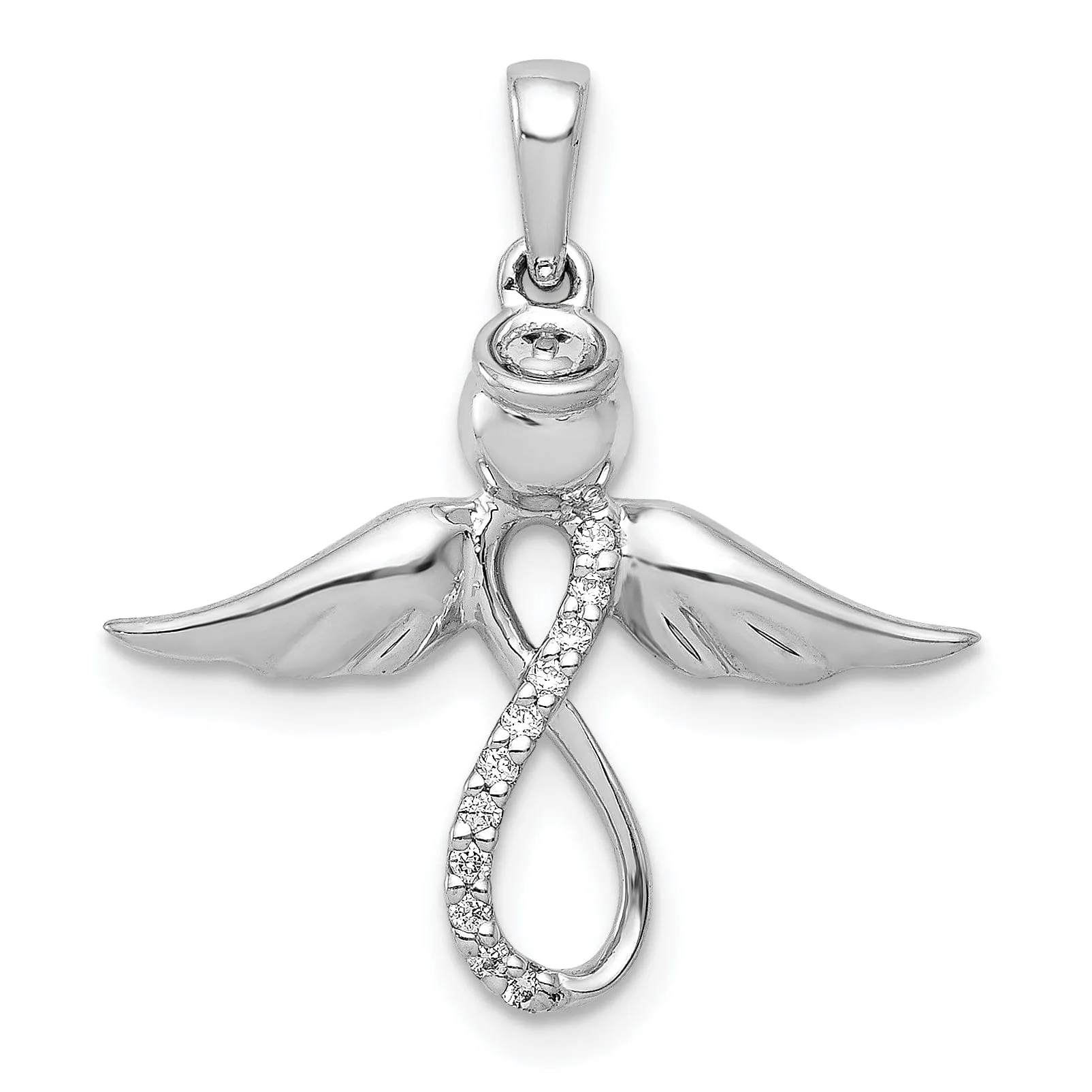 14k White Gold Polished Finish Diamond 0.055-CT Infinity Angel Pendant