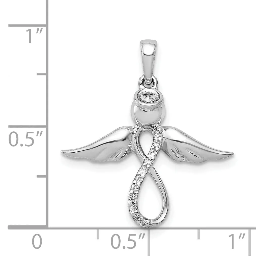 14k White Gold Polished Finish Diamond 0.055-CT Infinity Angel Pendant