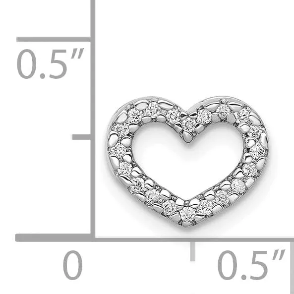 14k White Gold Polished Finish Open Back 1/15ct Round Diamonds Heart Design Chain Slide Pendant