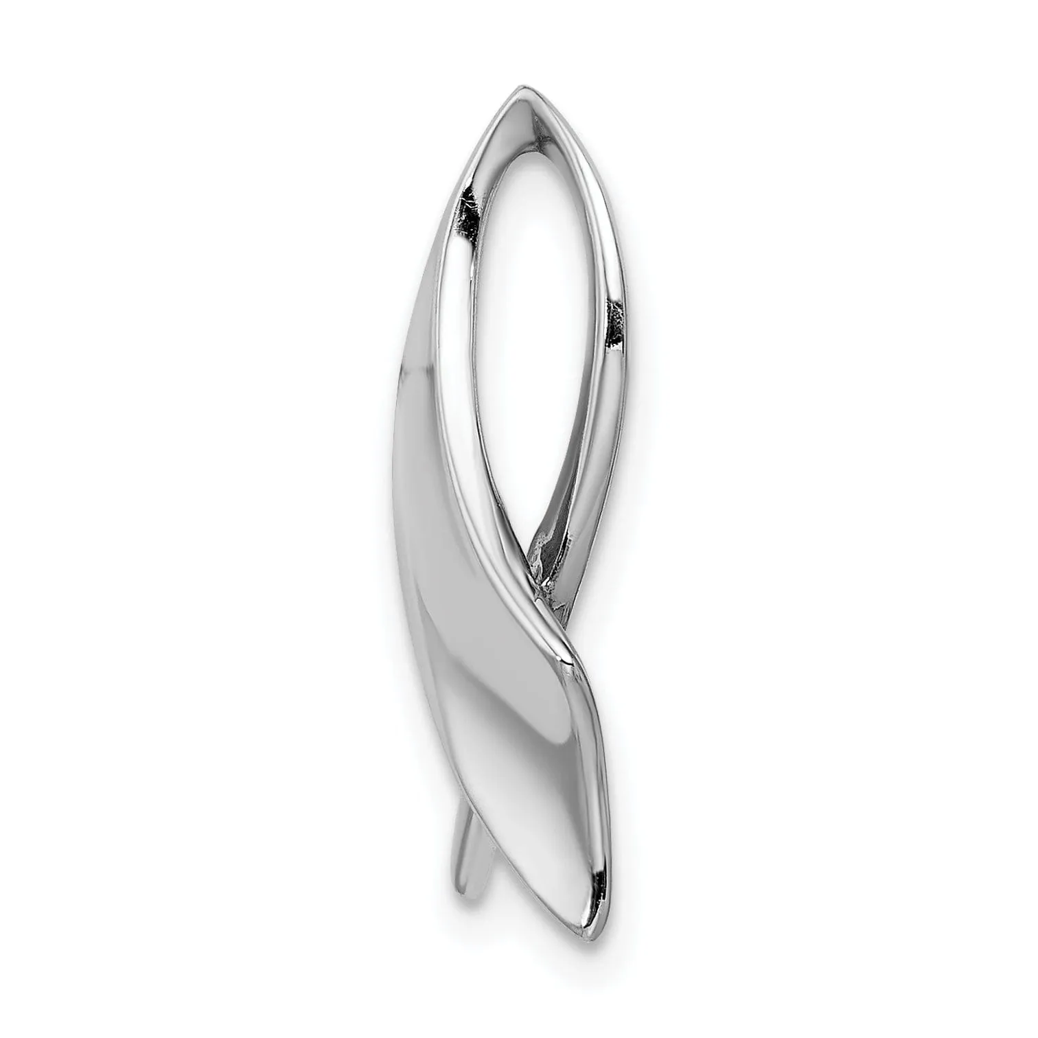 14K White Gold Polished Finish Solid Awareness Ribbon Design Omega Slide Pendant