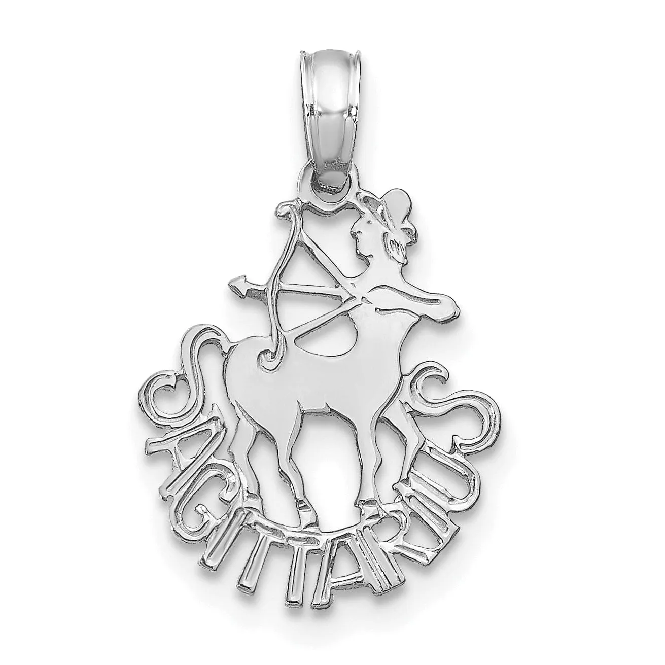 14K White Gold Polished Textured Finish Zodiac SAGITTARIUS Charm Pendant