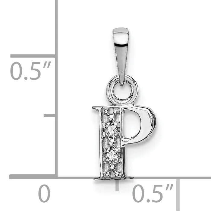 14K White Gold Small 0.01CT Diamond Letter P Initial Block Pendant