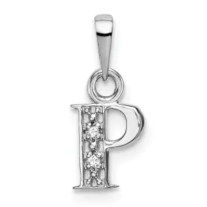 14K White Gold Small 0.01CT Diamond Letter P Initial Block Pendant