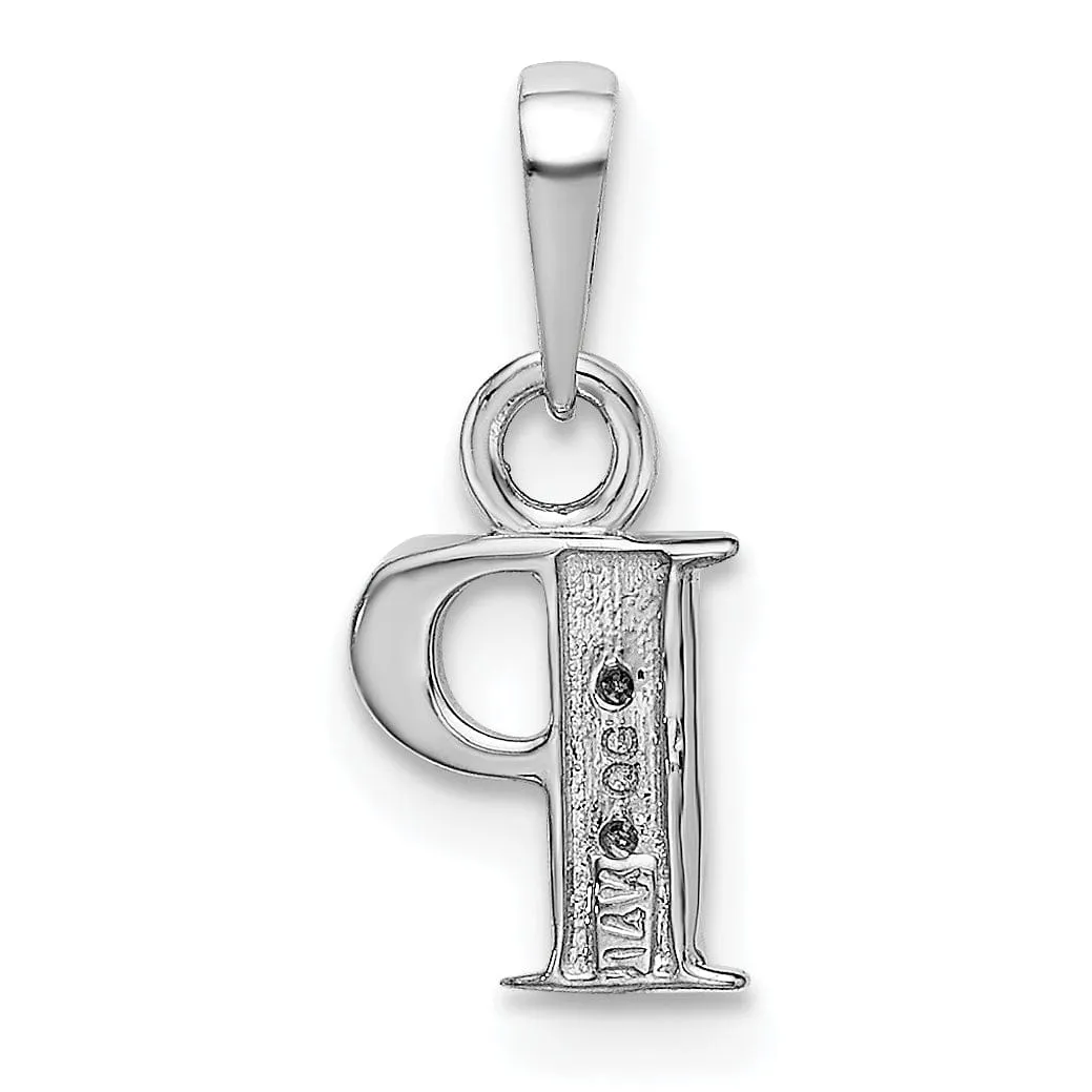 14K White Gold Small 0.01CT Diamond Letter P Initial Block Pendant