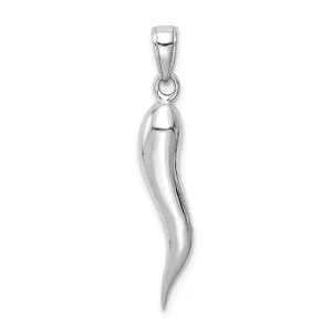 14k White Gold Solid Polished Finish Large Size 3-Dimensional Italian Horn Charm Pendant