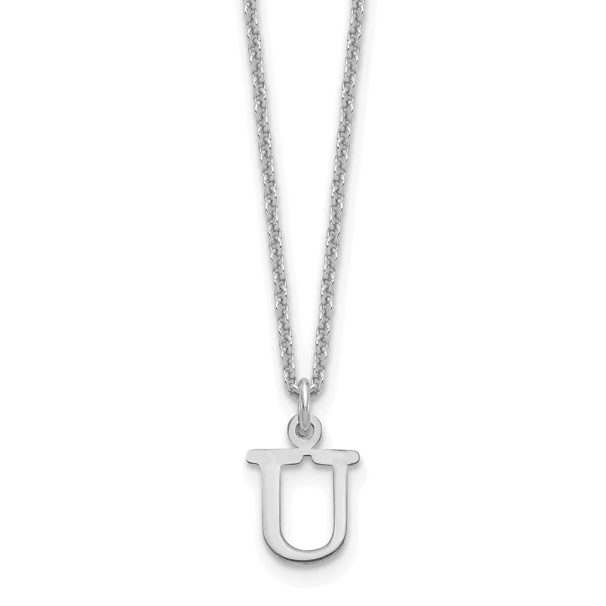 14k White Gold Tiny Cut Out Block Letter V Initial Pendant and Necklace