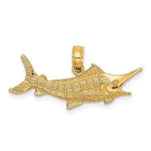 14k Yellow Gold 2-Dimensional Textured Polished Finish Blue Marlin Fish Charm Pendant