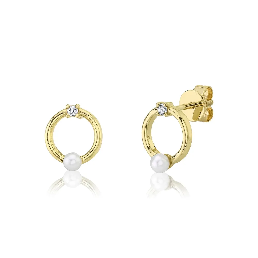 14K Yellow Gold Diamond & Cultured Pearl Earrings