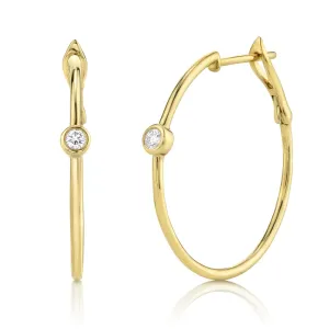 14K Yellow Gold Diamond Bezel Hoop Earrings