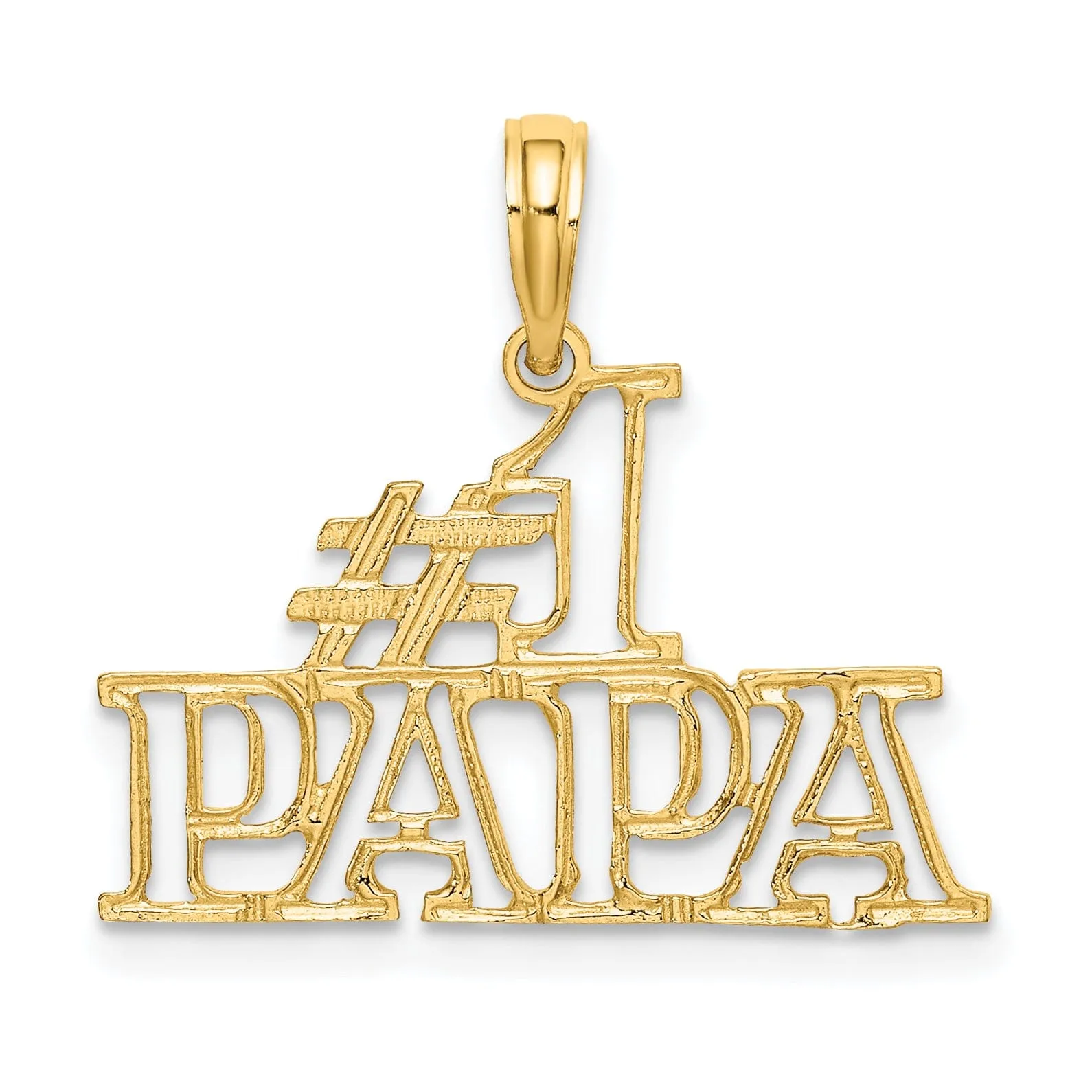 14K Yellow Gold Flat Back Textured Polished Finish Script #1 PAPA Cut Out Design Charm Pendant