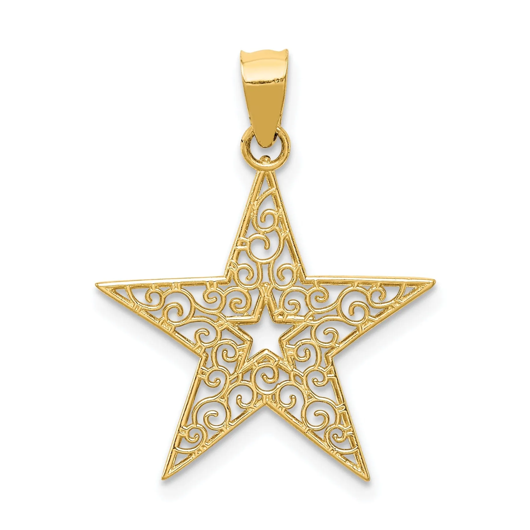 14k Yellow Gold Open Back Solid Beaded Polished Finish Filigree Star Design Charm Pendant