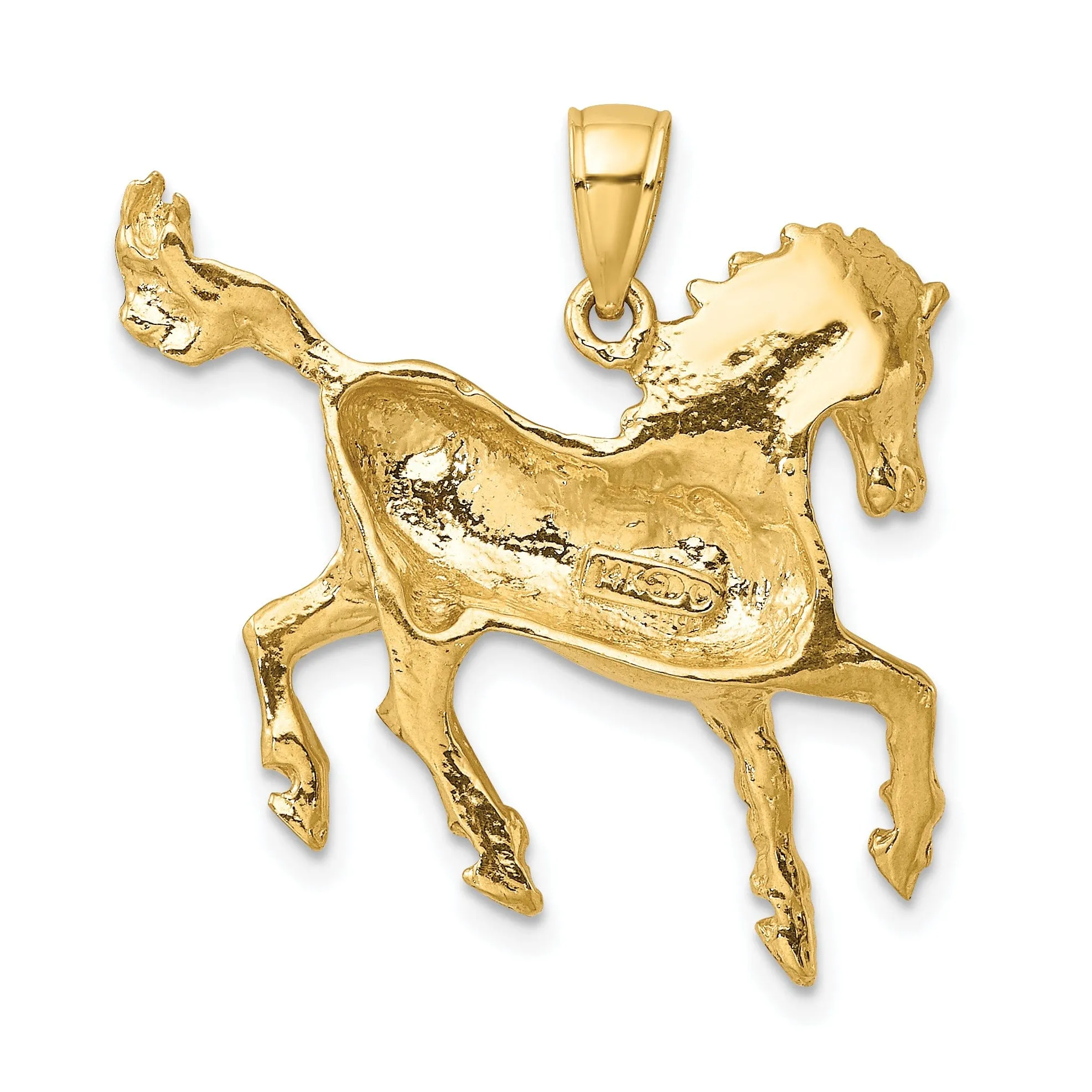 14K Yellow Gold Open Back Solid Polished Finish Horse Charm Pendant