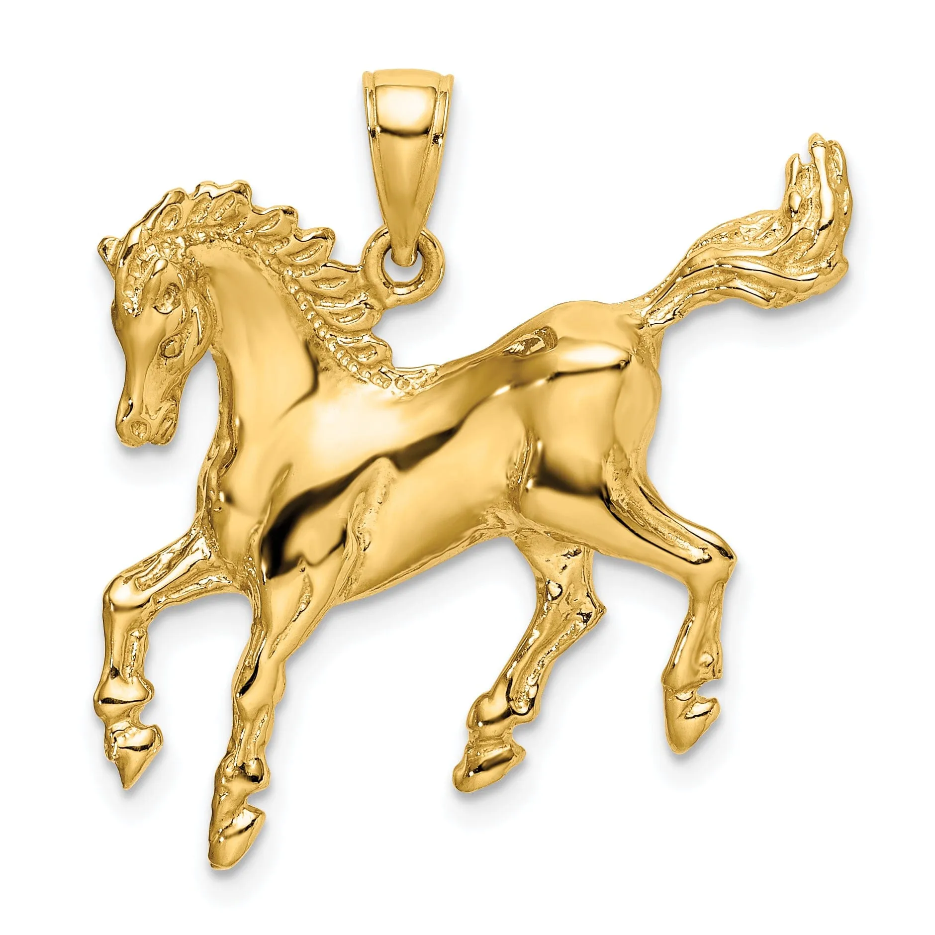 14K Yellow Gold Open Back Solid Polished Finish Horse Charm Pendant