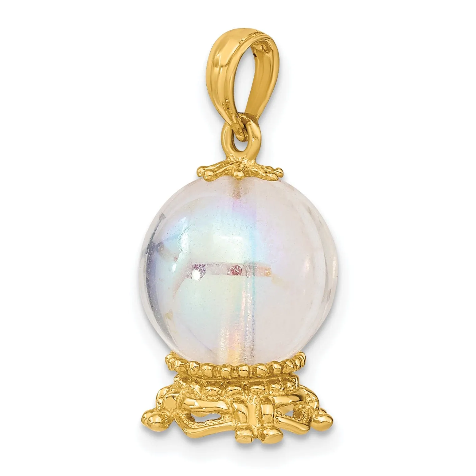 14K Yellow Gold Polished Beaded Finish 3-Dimensional Crystal Ball Charm Pendant