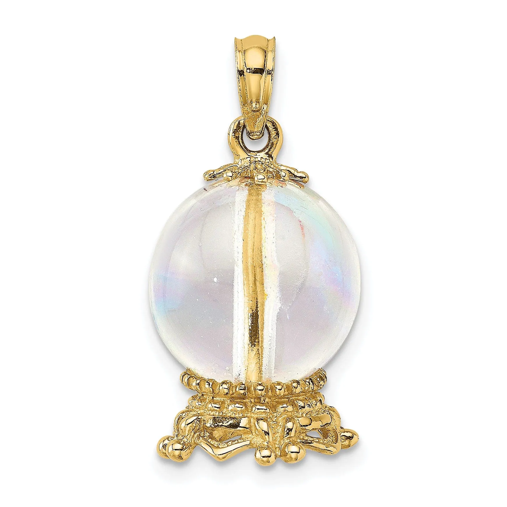 14K Yellow Gold Polished Beaded Finish 3-Dimensional Crystal Ball Charm Pendant