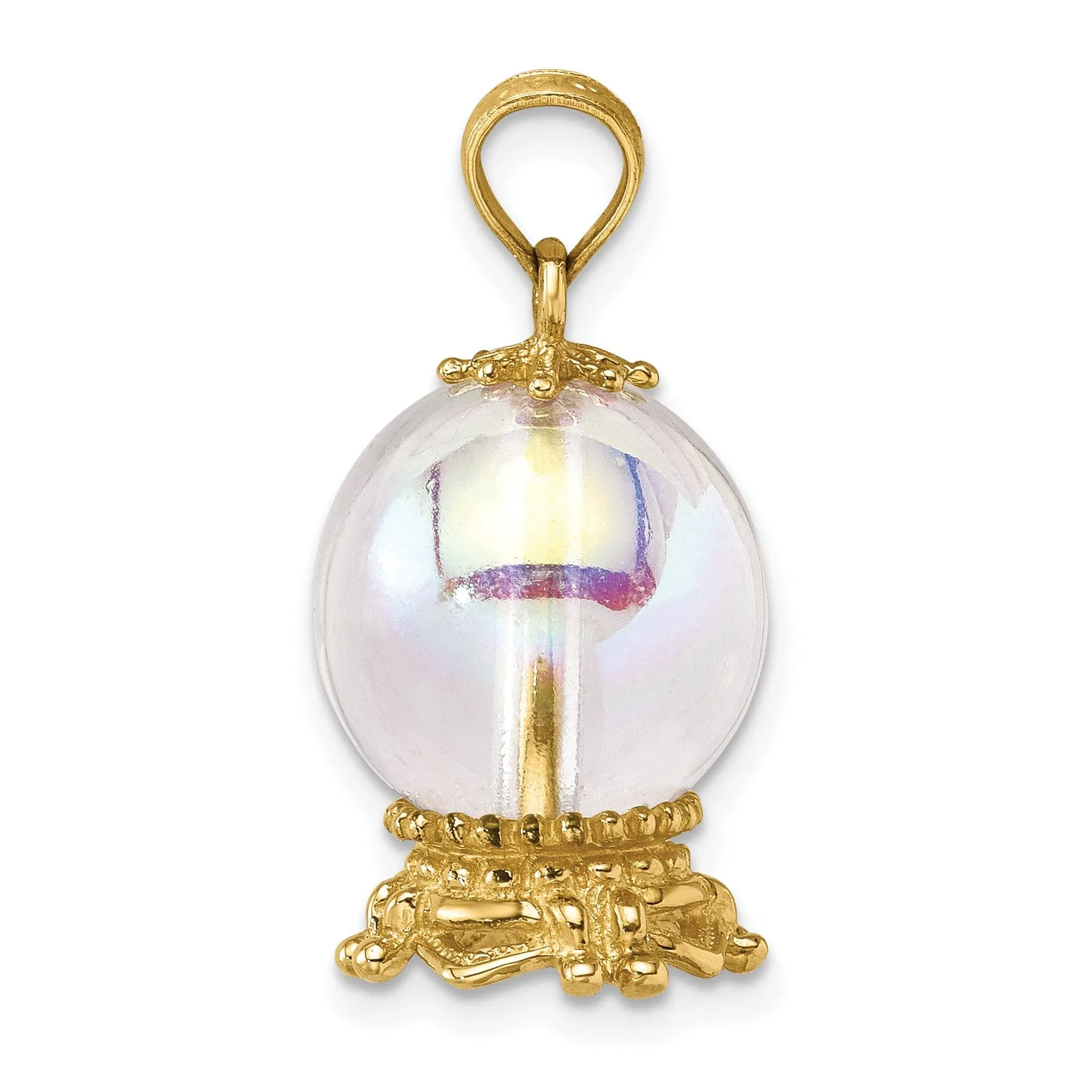 14K Yellow Gold Polished Beaded Finish 3-Dimensional Crystal Ball Charm Pendant