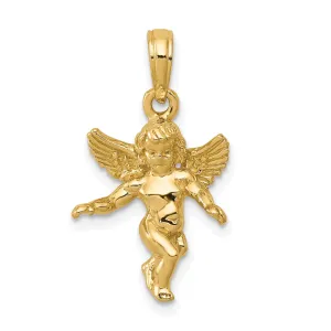 14k Yellow Gold Polished Finish 3-Dimensional Solid Angel Pendant