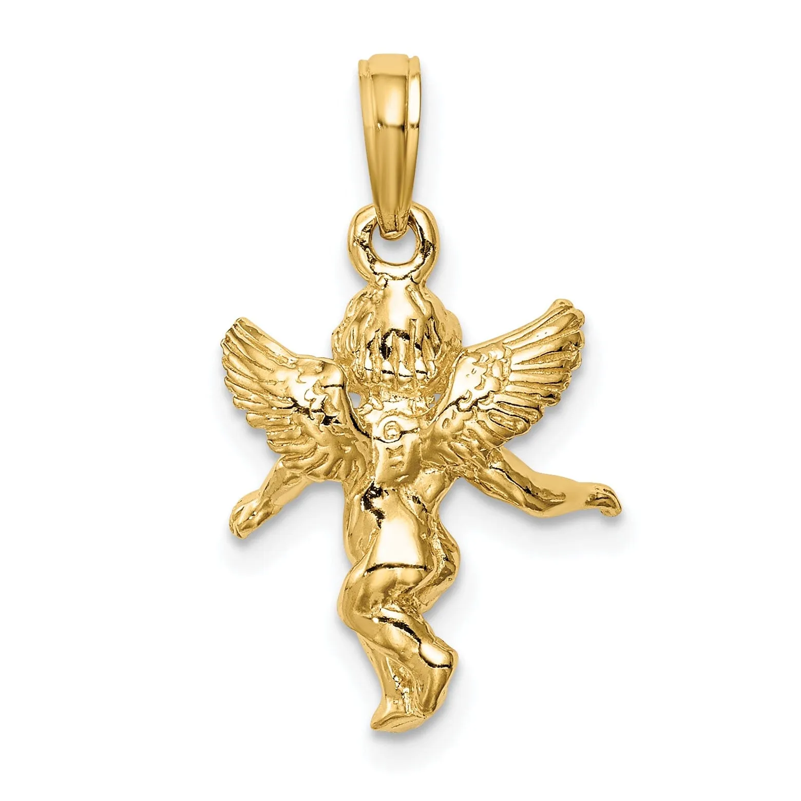 14k Yellow Gold Polished Finish 3-Dimensional Solid Angel Pendant