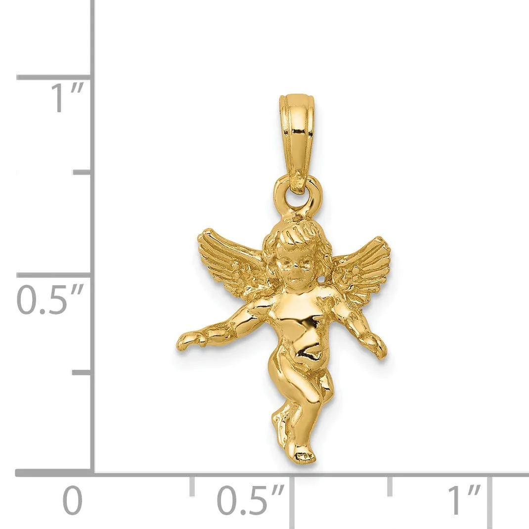 14k Yellow Gold Polished Finish 3-Dimensional Solid Angel Pendant