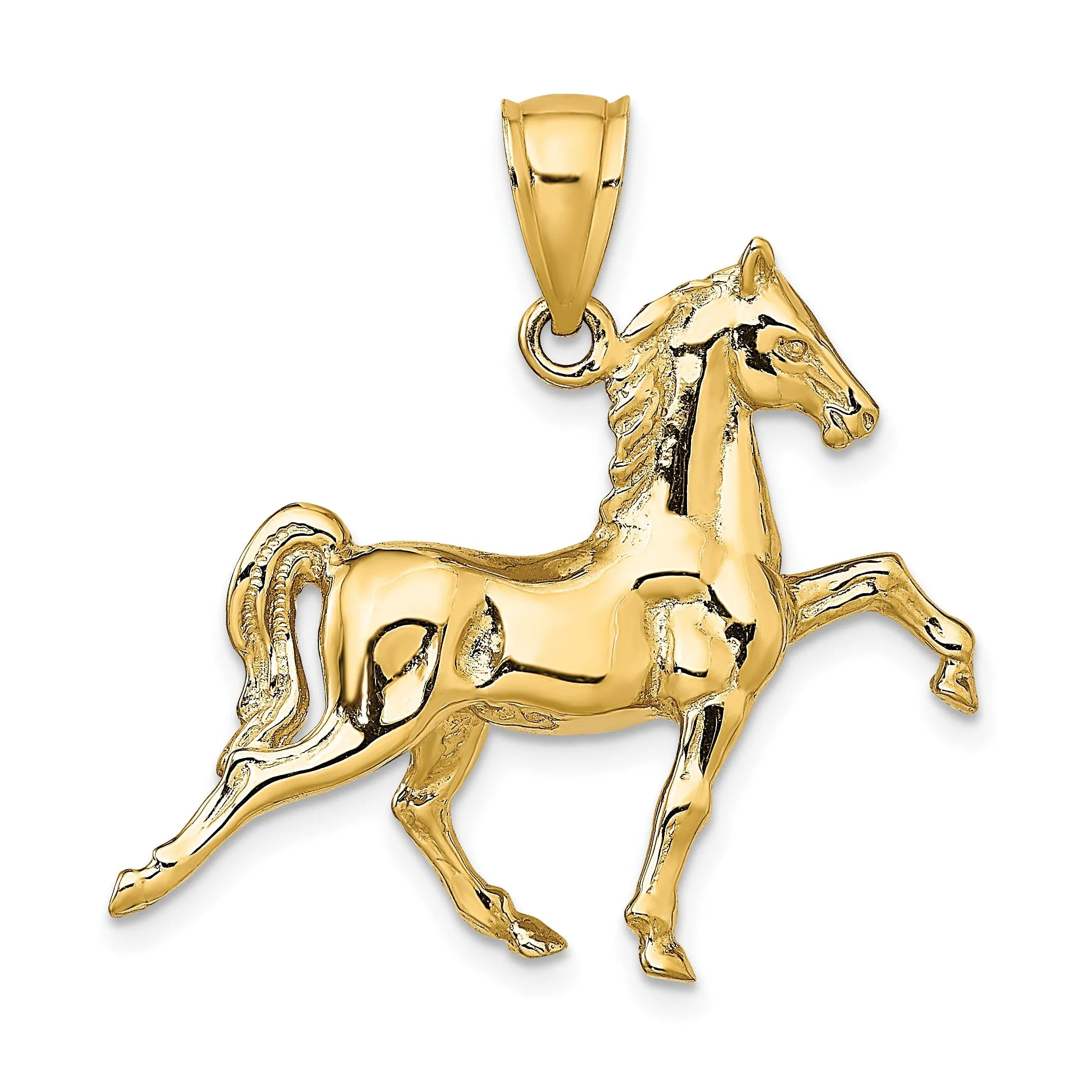 14K Yellow Gold Polished Finish 3-Dimensional Tennessee Walking Horse Charm Pendant