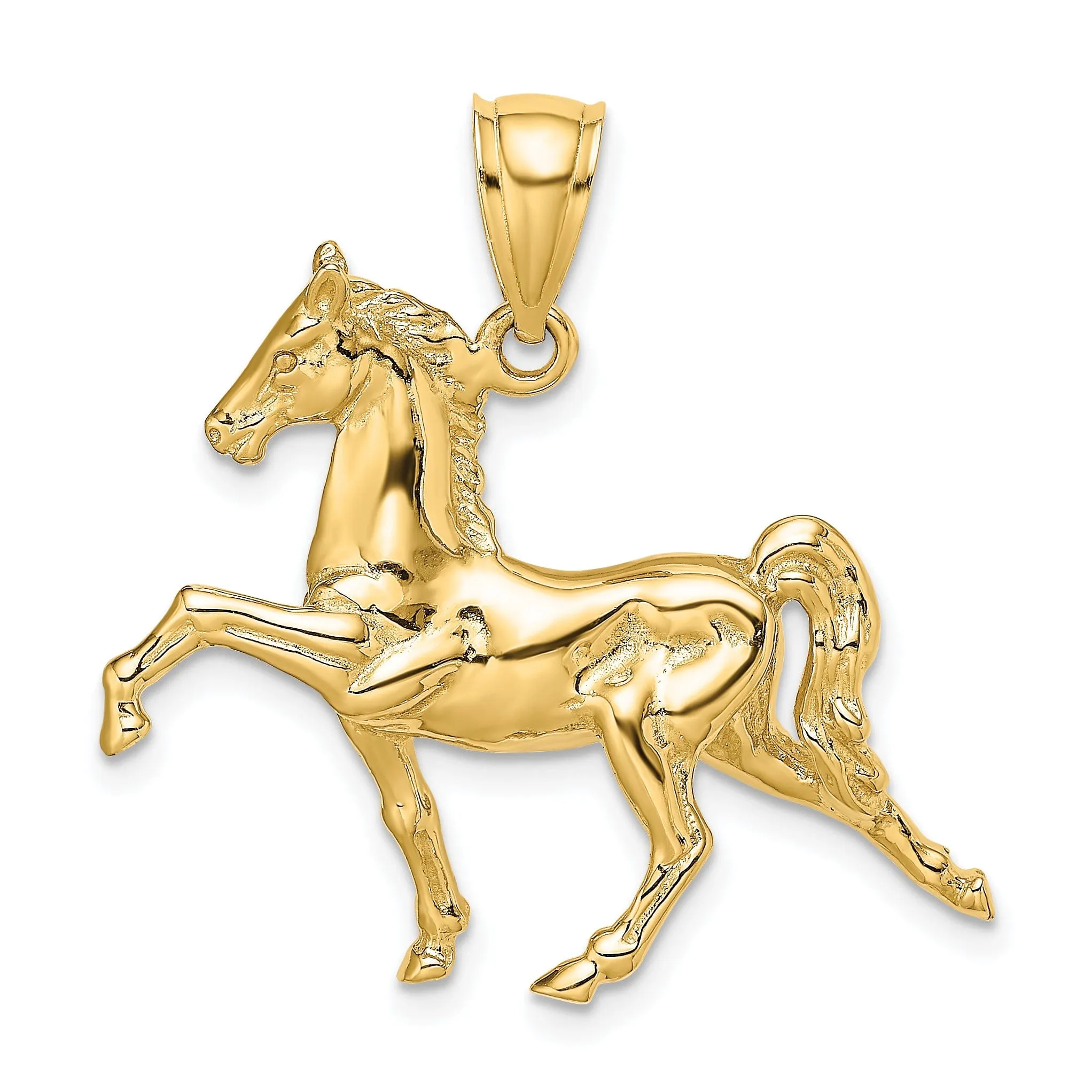 14K Yellow Gold Polished Finish 3-Dimensional Tennessee Walking Horse Charm Pendant