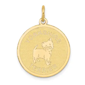 14k Yellow Gold Polished Finish Flat Back Yorkshire Terrier Dog Engravable Disc Round Shape Charm Pendant