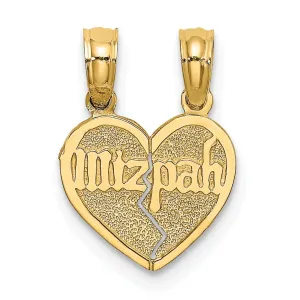 14K Yellow Gold Reversible Break Apart Mizpah Heart Shape Pendant