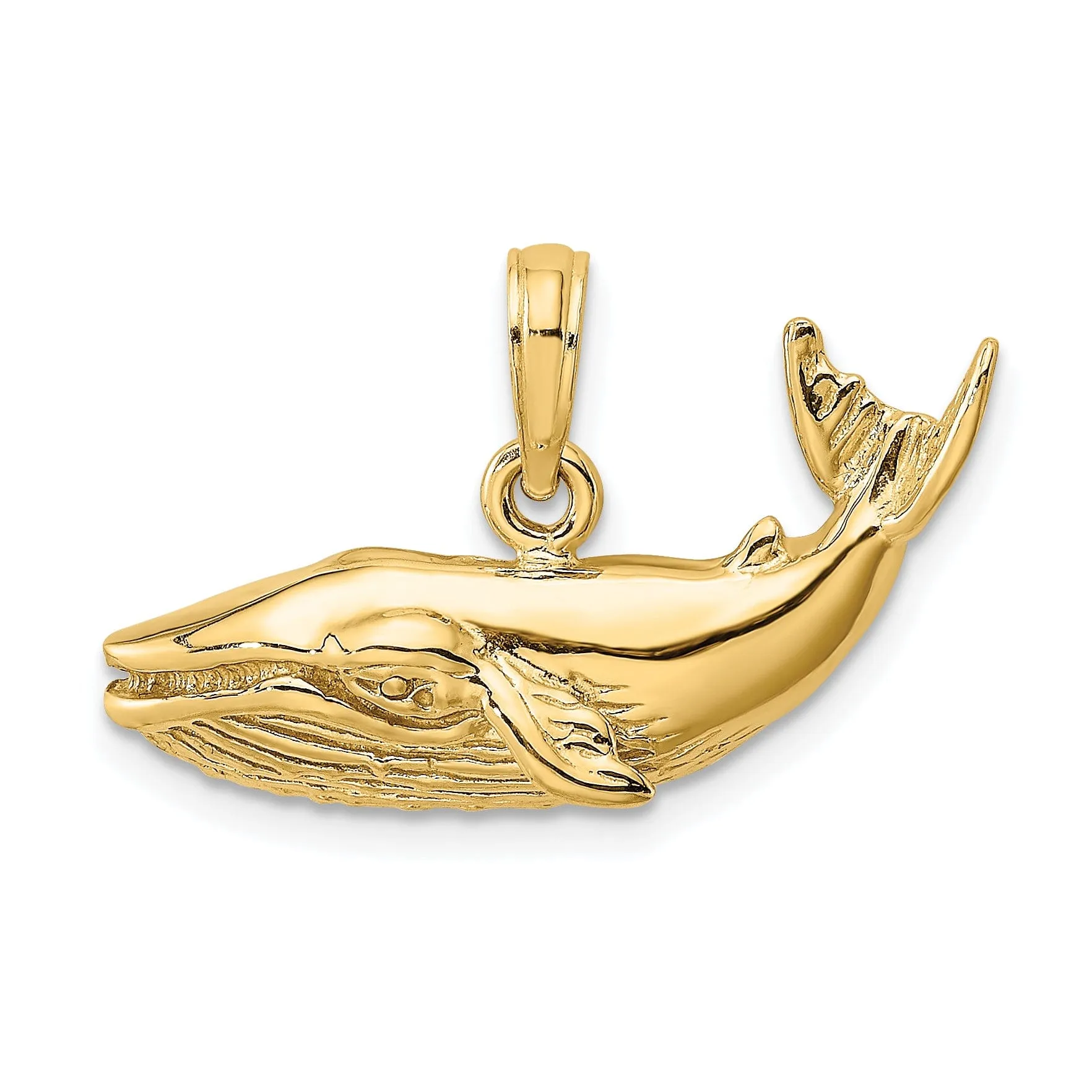 14K Yellow Gold Textured Polished Finish 2-Dimensional Humpback Whale Charm Pendant