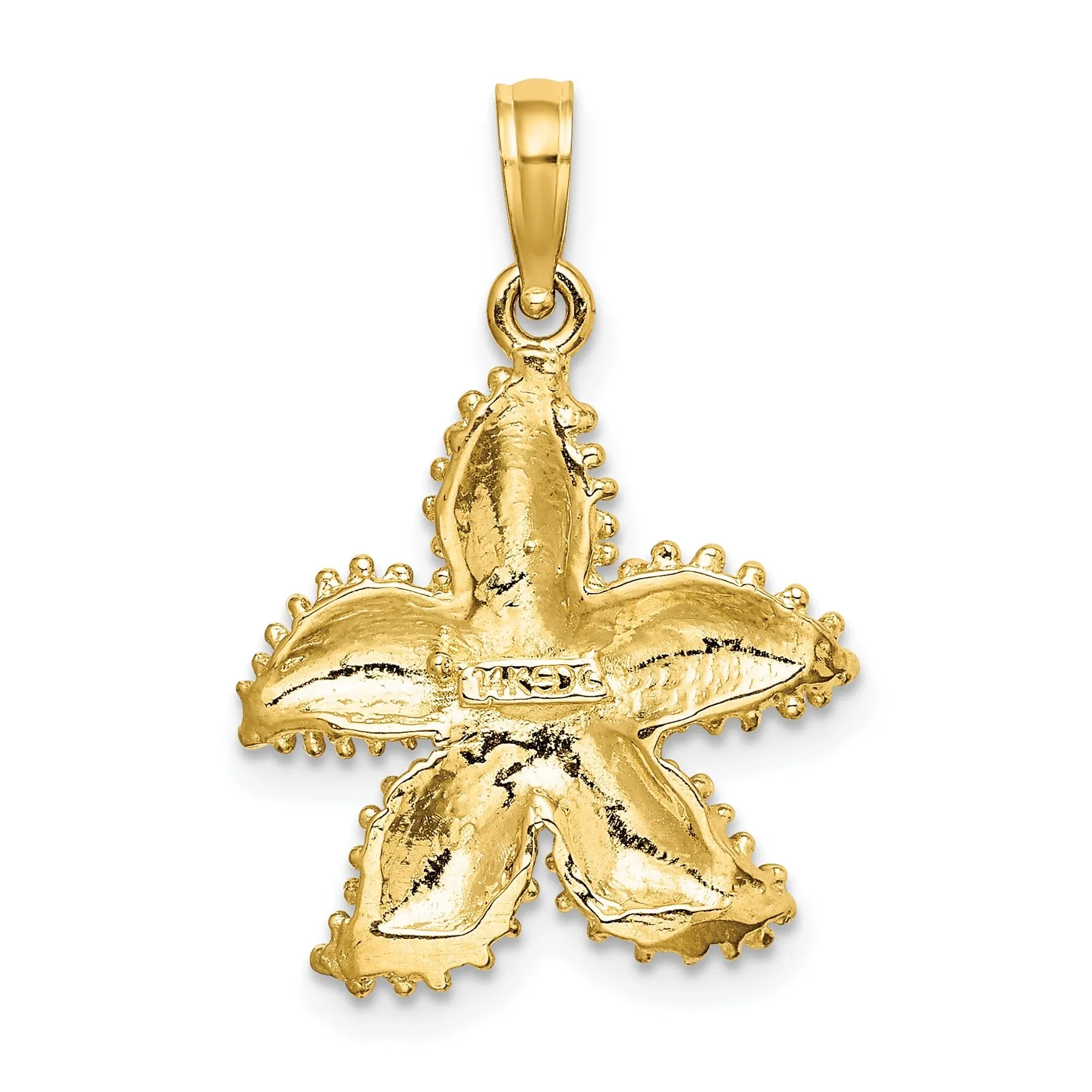 14K Yellow Gold Textured Polished Finish Beaded Starfish Charm Pendant