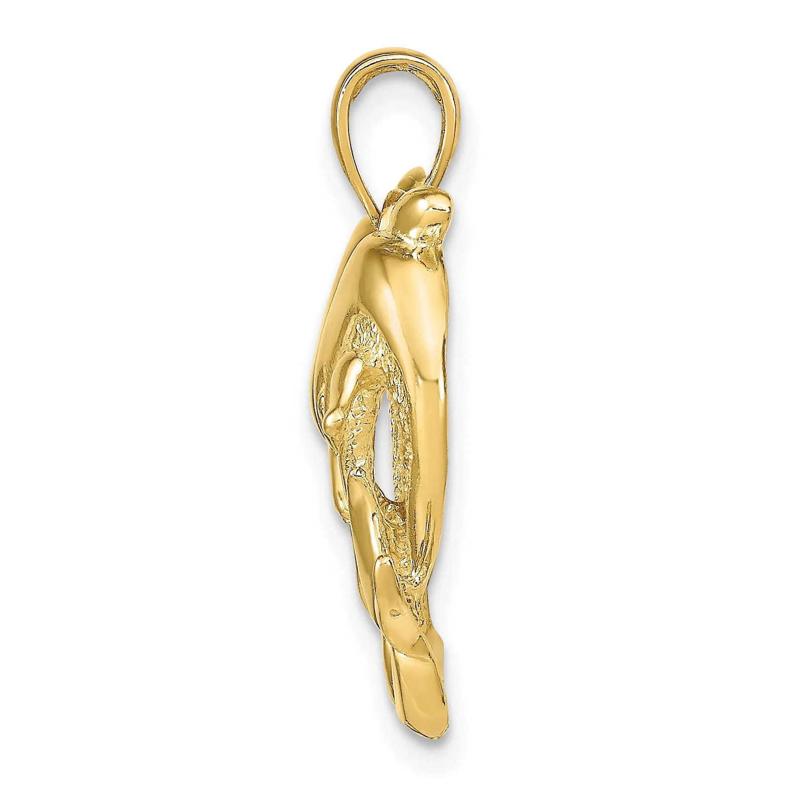 14k Yellow Gold Textured Polished Finish Solid Dolphins Charm Pendant