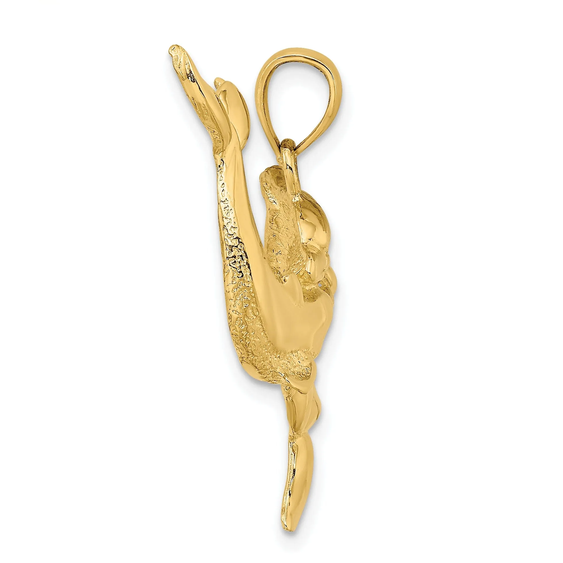 14K Yellow Gold Textured Polished Finish Two Dolphins Together Playing Charm Pendant